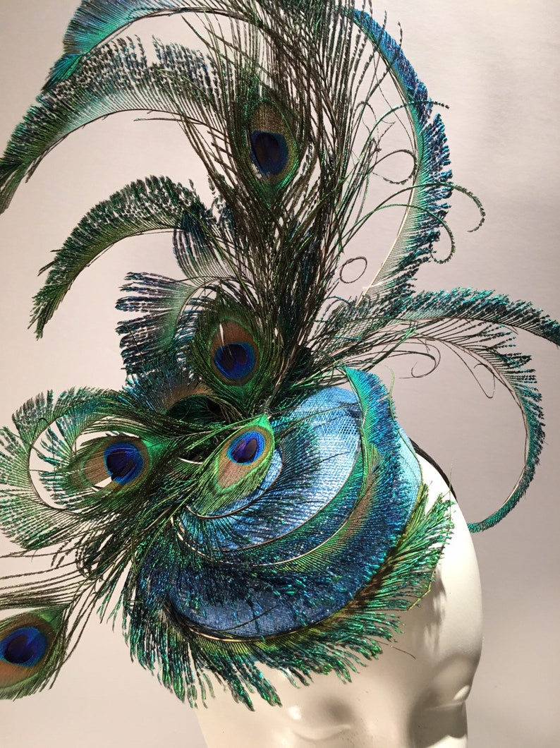 Peacock Fascinator- Navy Hat- Derby turq shown