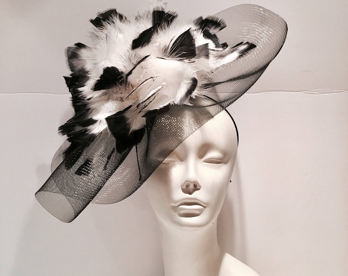 Black Fascinator- Derby Day- Wedding Hats- Large Brim