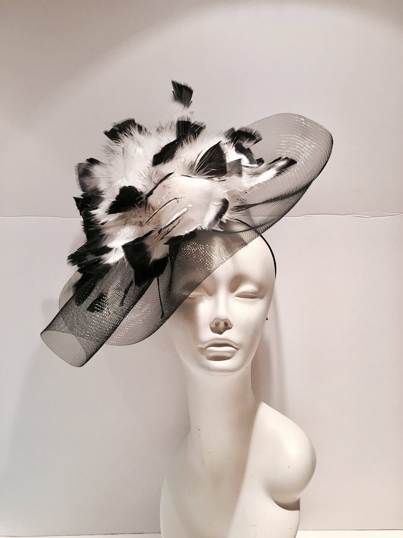 Black Fascinator- Derby Day- Wedding Hats- Large Brim 