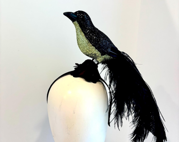 Black bird Fascinator-The Birds- Glitter Raven