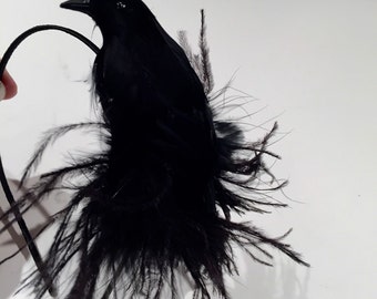 Black Raven Fascinator Headband. Black Fascinator -crow Halloween Costume - Goth - Etsy main image 4