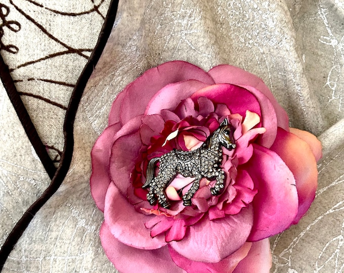 Horse Pin- Derby Brooch-  Rhinestone horse Pin
