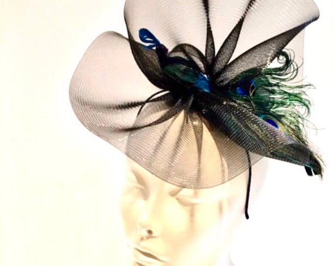 Black and Blue Fascinator- Peacock Hat -Derby
