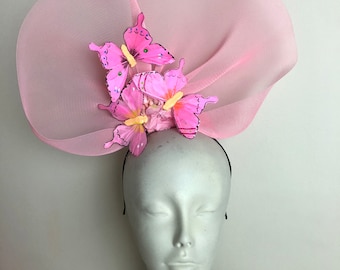 Pink Butterfly Fascinator -Tea Party Hat- Kentucky Derby