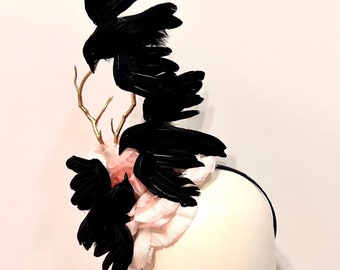 Black Fascinator- Met gala- Garden luncheon headpiece
