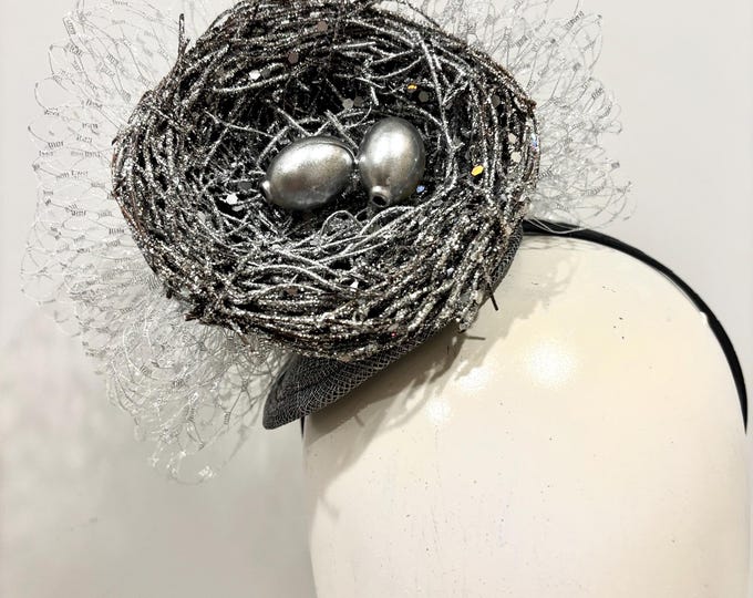 Silver Fascinator- Bird nest headband