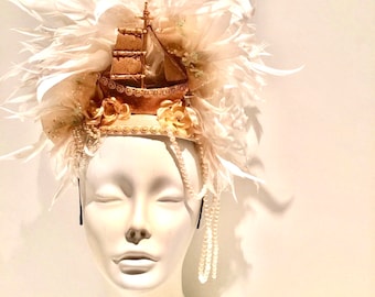 Marie Antoinette Headpiece- Gold Fascinator- Costume Headband