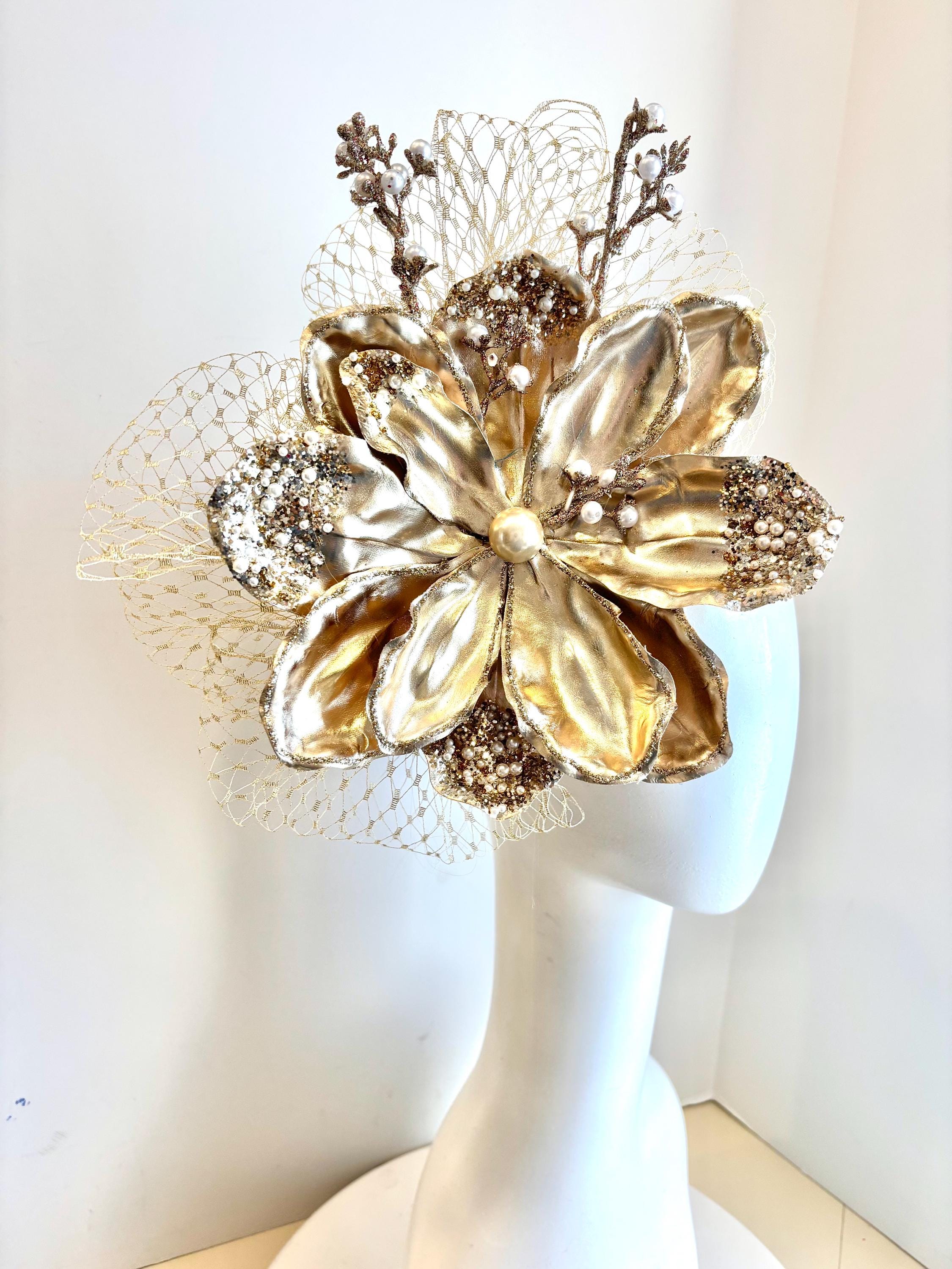 Elegant Hand Made Gold Women\'s Fasnicator with Mesh (Net) Gold Net Fascinator - Etsy main image 2