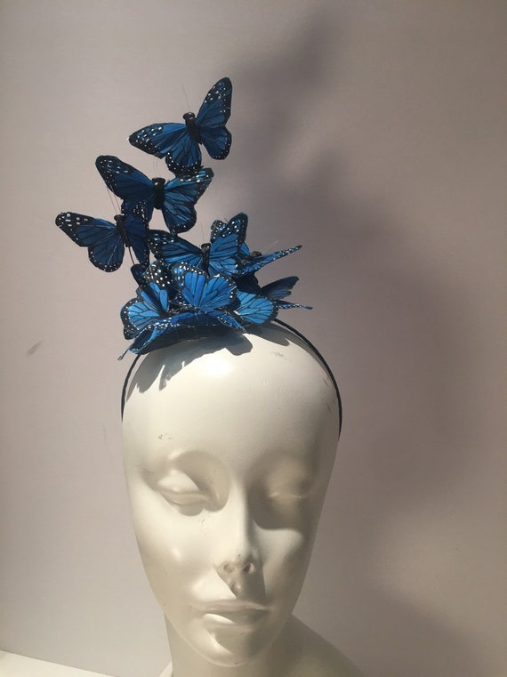 Butterfly Fascinator Blue Hat tea Party 