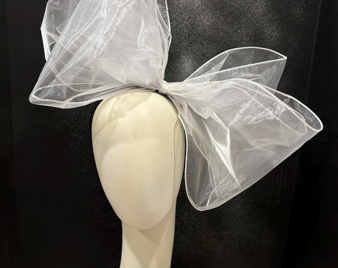 Large white Bow Fascinator -Derby- White Headband