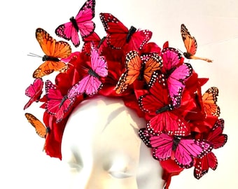 Butterfly Headpiece- Red Fascinator Hat -Butterfly costume- Derby