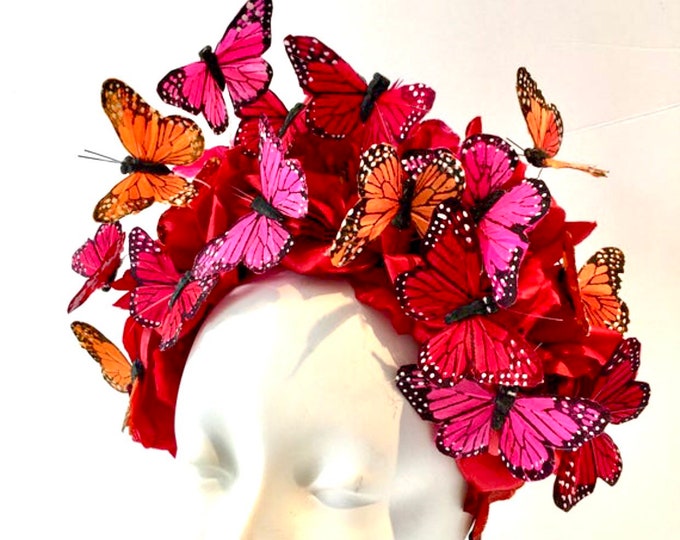 Butterfly Headpiece- Red Fascinator Hat -Butterfly costume- Derby