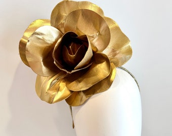 Gold Fascinator -Gold Rose Kentucky derby headpiece