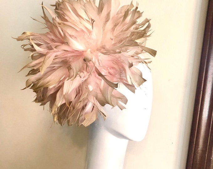 Pink gold Fascinator- Wedding - Derby Feather Hat