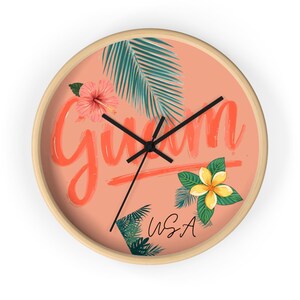 Wandklok met tropische bloemen | Palmbladeren, Hibiscus, Plumeria