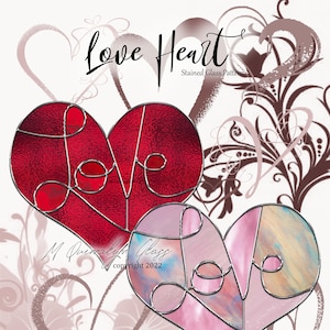 Written Love Heart - heart stained glass pattern suncatcher window glass art