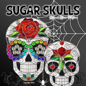 Patrones de vidrieras de calaveras de azúcar
