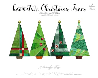 Geometric Christmas Trees Stained Glass Patterns suncatcher glass art ornaments *updated version*