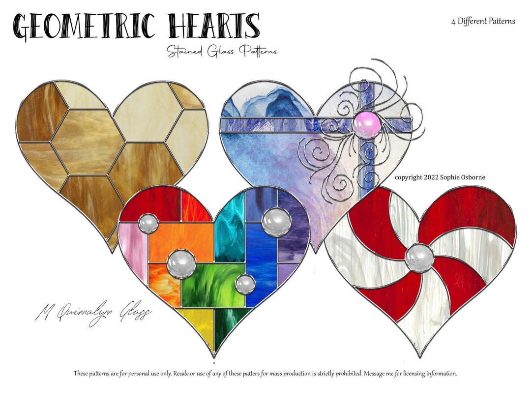 Geometric Hearts Stained Glass Patterns - Etsy