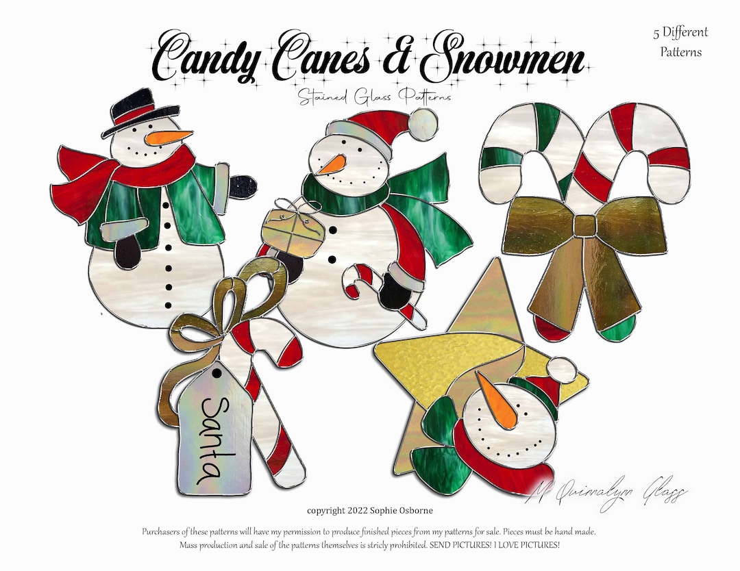 Candy Canes and Snowmen Stained Glass Patterns - Etsy