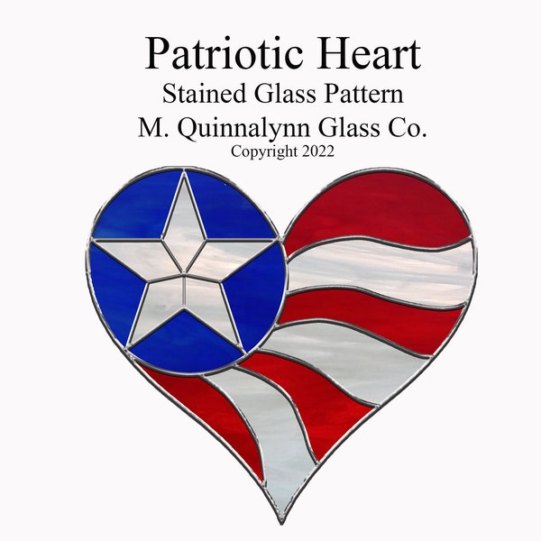 Patriotic Heart stained glass pattern suncatcher glass art