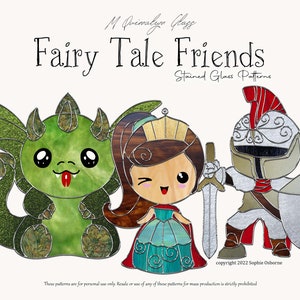 Fairy Tale Friends Stained Glass Patterns - Baby Dragon, Knight, Princess