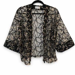Structured Black and Gold Sheer Kimono,  Statement Short Sheer Kimono, Wedding Guest Outerwear