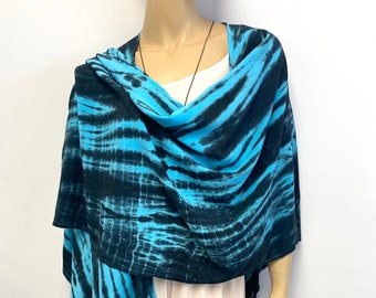 Turquoise Blue Tye Dye Ruana, Tye Dye Ruana Kimono, Handmade Boho Duster, Turquoise Plus Size Ruana, Free US Shipping, Made in USA