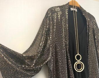 Gold Metallic  Kimono, Free Size Kimono, Handmade Sequin Duster, Open Front Sequin Jacket, Free US Shipping