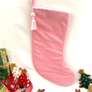 Sweet Pink Velvet Christmas Stockings, Velvet Holiday Stocking, Pink Stockings, Boho Stockings, Lined Christmas Stocking, Unique Stocking