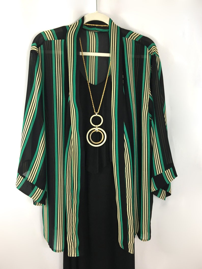 Elegant Kimono Duster Boho Free Size Kimono Retro Stripe Open Front Kimono Jacket
