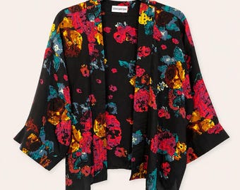 Kimono corto de crepé de seda de colores, kimono corto de seda, prenda de abrigo para invitadas de boda