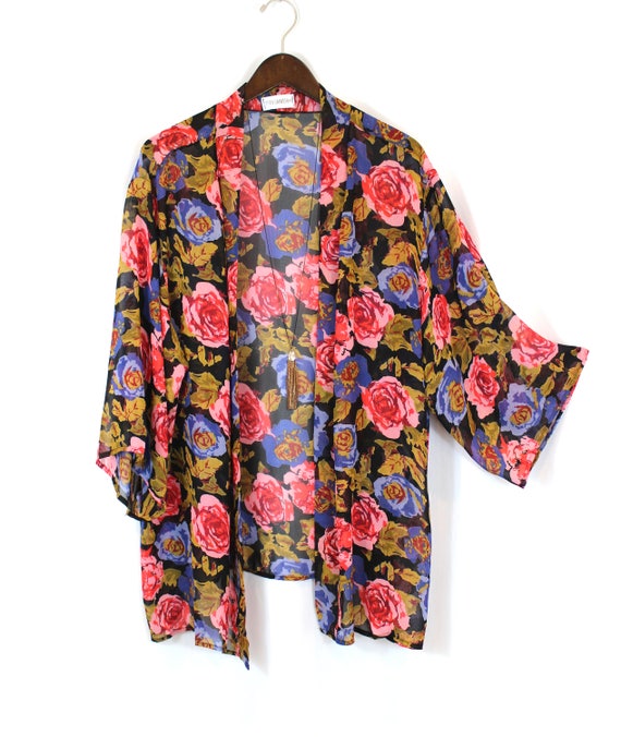 Sheer Floral Bouquet Kimono Jacket Boho Free Size Open Front | Etsy
