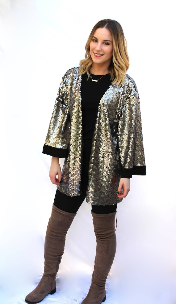 Silver Sequin Kimono Free Size Kimono Handmade Sequin Etsy