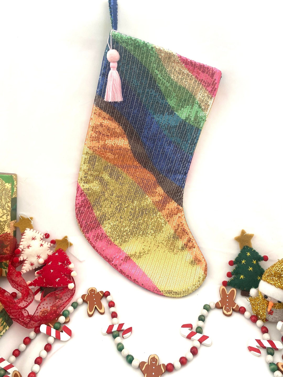 Christmas Stockings, Sequin Holiday Stocking, Multi Color Sequin ...