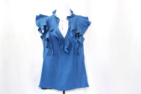 royal blue ruffle blouse