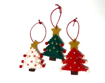 Felt Christmas Tree Ornaments, Holiday Felt Ornaments, Red Tree Felt Ornaments, Green Tree Felt Ornaments, White Felt Tree, Gift Wrap