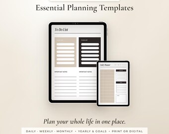 Modelli di agenda Canva modificabili, 26 pagine giornaliere, settimanali e mensili per obiettivi e abitudini.