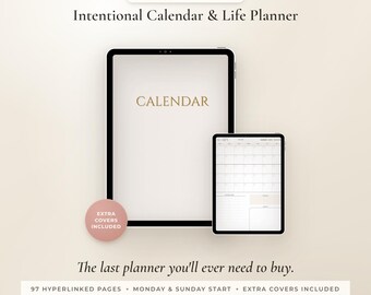 Agenda digitale senza data, calendario con collegamenti ipertestuali e agenda per GoodNotes, con inizio il lunedì o la domenica.