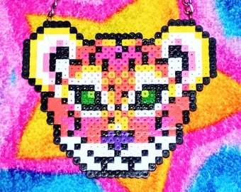 Neon Wilderness! - Bright Rainbow Perler Leopard Necklace