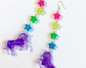 PREORDER - Sparkle Fantasy - Purple Unicorn and Rainbow Glitter Star Earrings