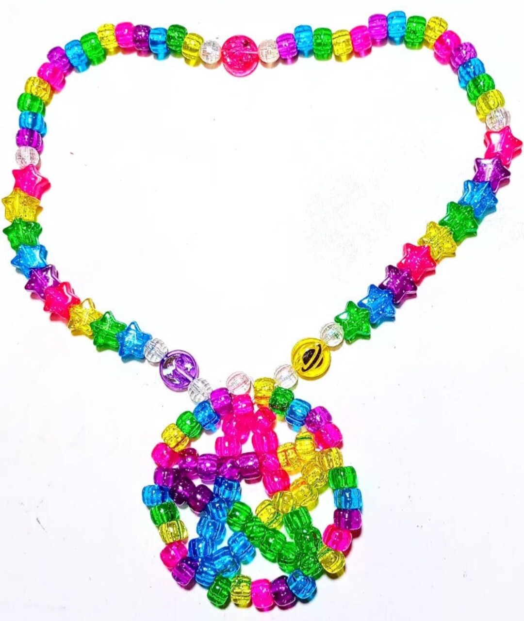 Rave Magic - Rainbow Glitter Kandi and Star Stretch Necklace With ...