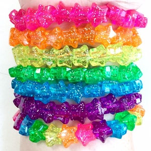 PREORDER - Bright Rainbow Glitter Star Stretch Bracelets - Set of 7