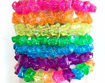 PREORDER - Bright Rainbow Glitter Star Stretch Bracelets - Set of 7