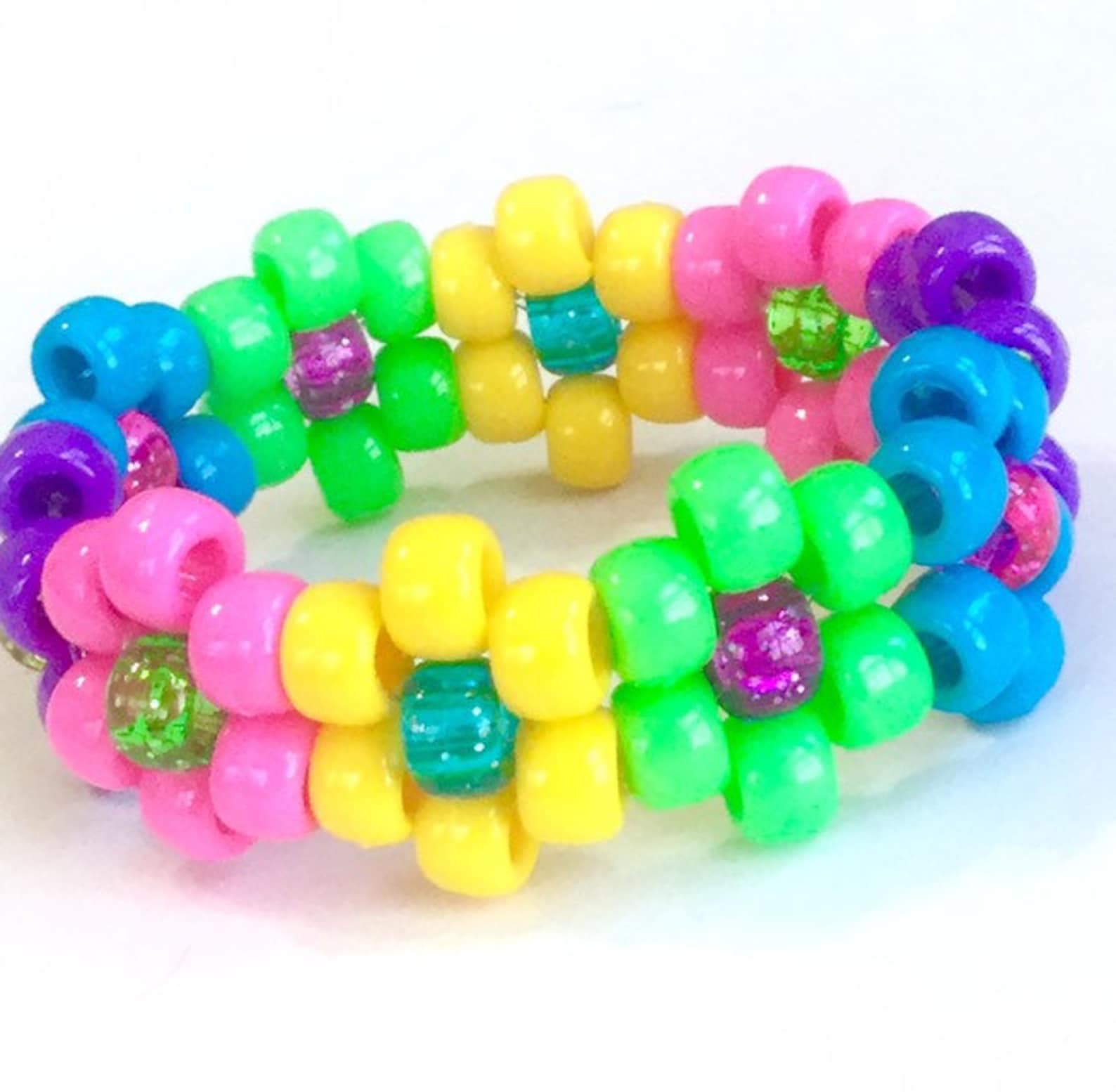 Flower Kandi Cuff Bracelet Bright Rainbow with Glitter Etsy