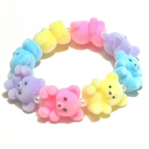 PREORDER - Fairy Kei Playtime - Fuzzy Pastel Rainbow Teddy Bear Stretch Bracelet