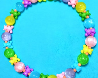 LAST ONE - Rainbow Sweets - Candy Bear and Bubblegum Bead Stretch Choker