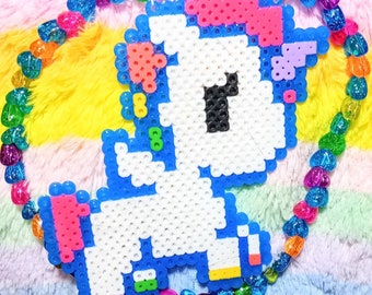 Stellar - Perler Tokidoki Style Unicorn Stretch Necklace with Rainbow Glitter Hearts