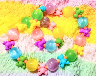 LAST ONE - Rainbow Sweets - Candy Bear and Bubblegum Bead Stretch Choker