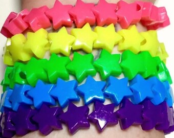 Neon Rainbow Kandi Star Stretch Bracelets - Set of 6